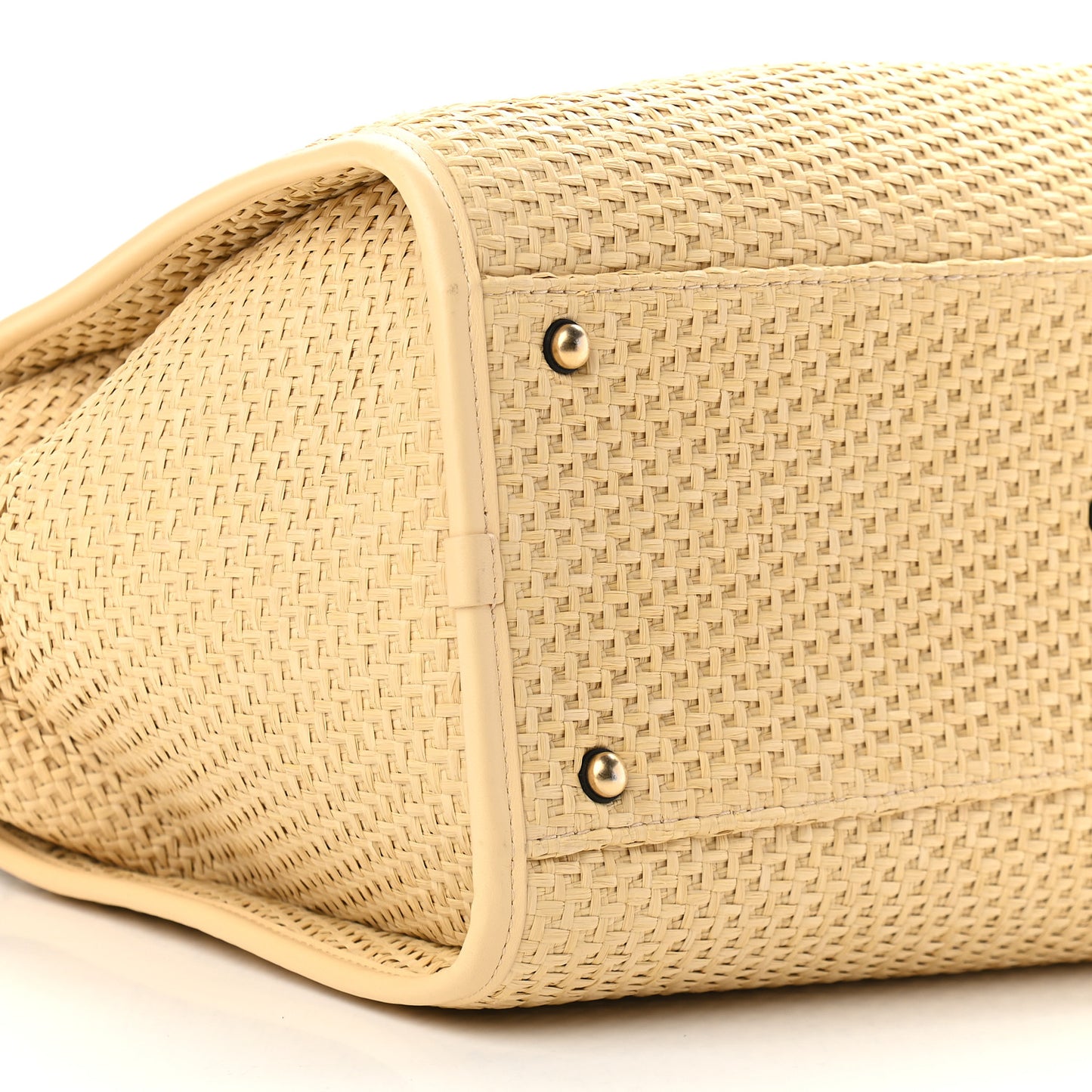 Straw Raffia Calfskin Chain Medium Deauville Tote Beige Black