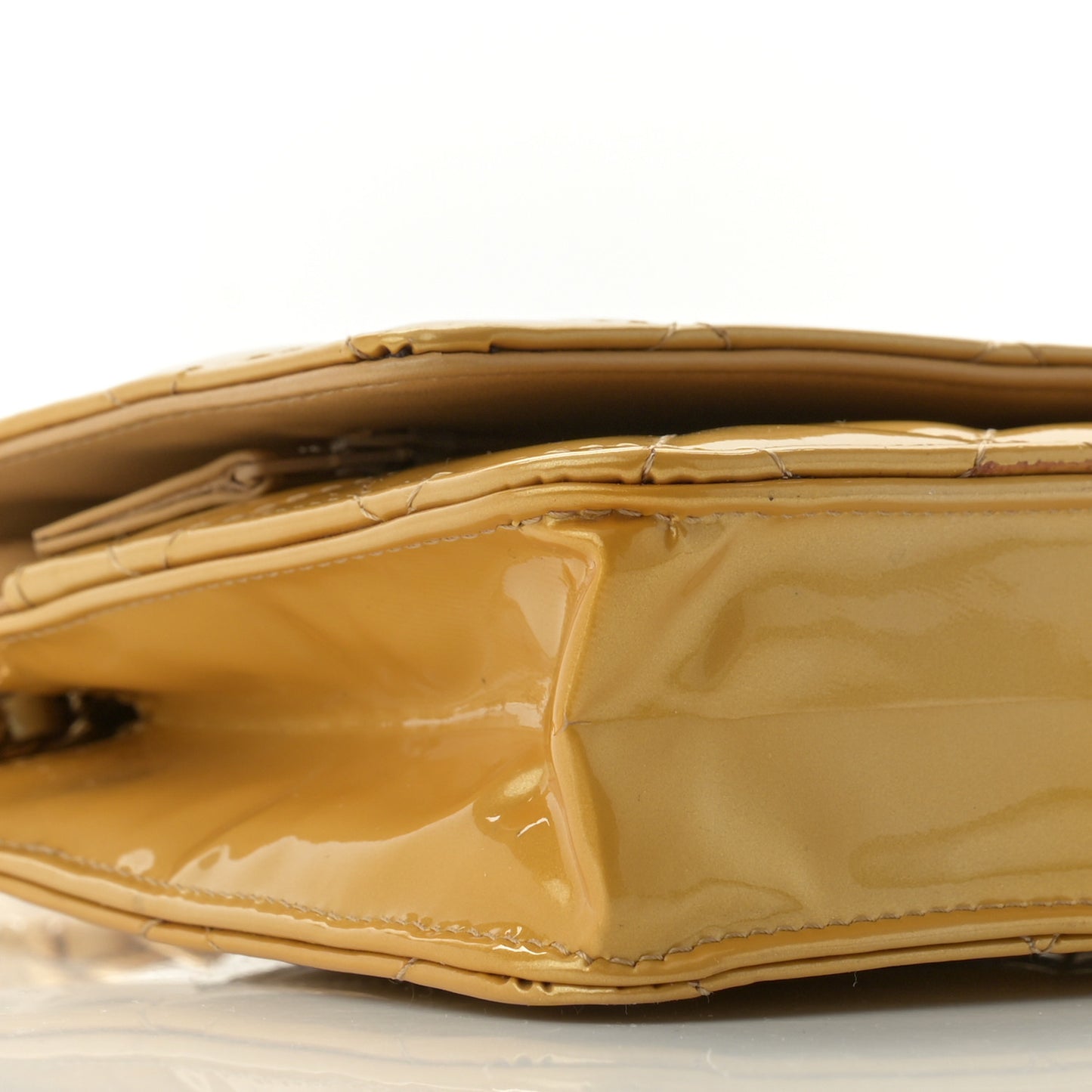 Metallic Patent Quilted Wallet On Chain WOC Gold