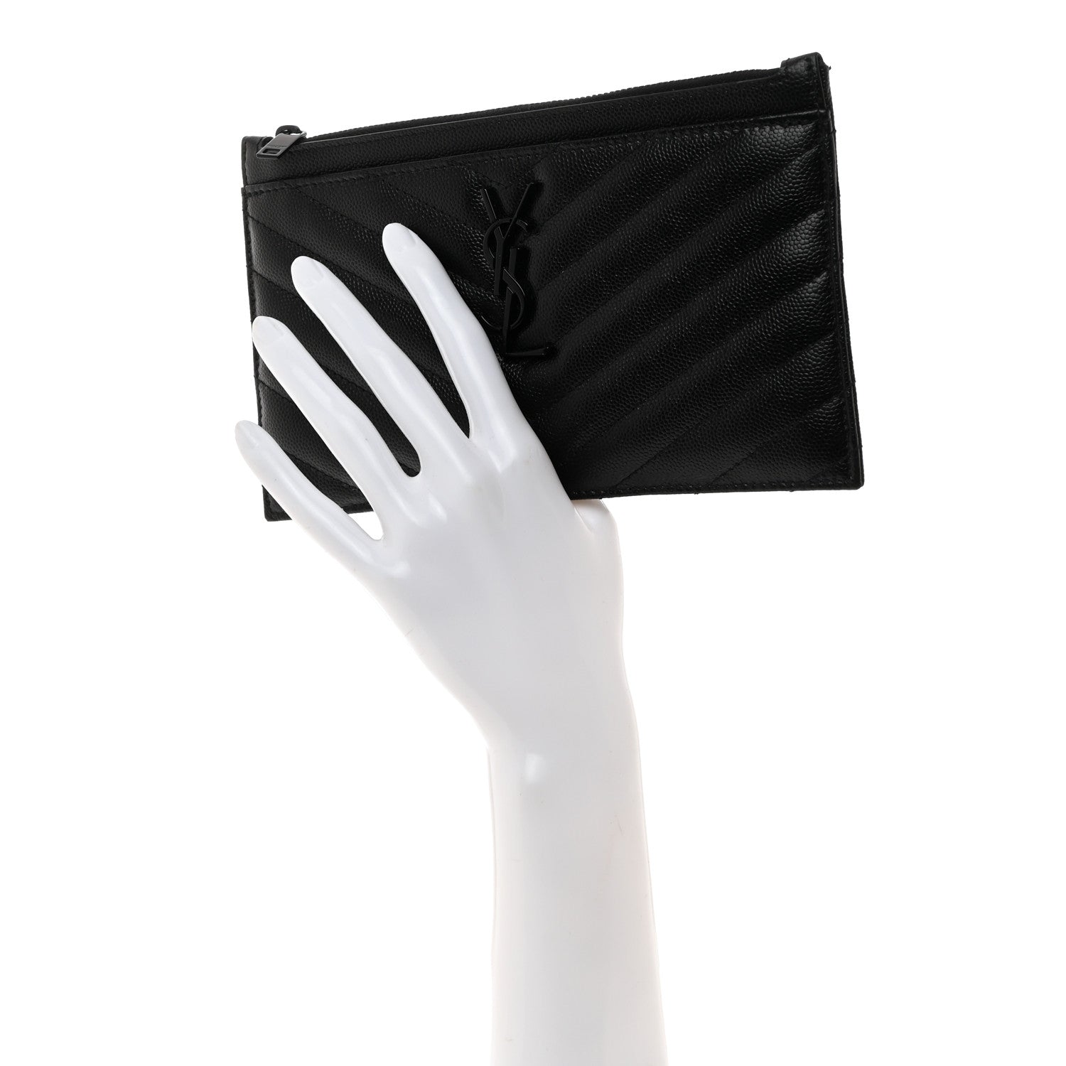 Saint Laurent Grain De Poudre Chevron Monogram Monochrome Bill Pouch Black 2 of 8