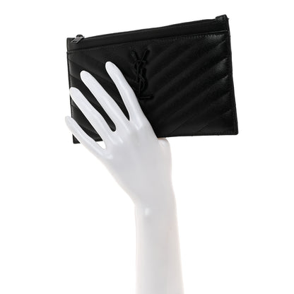 Saint Laurent Grain De Poudre Chevron Monogram Monochrome Bill Pouch Black 2 of 8