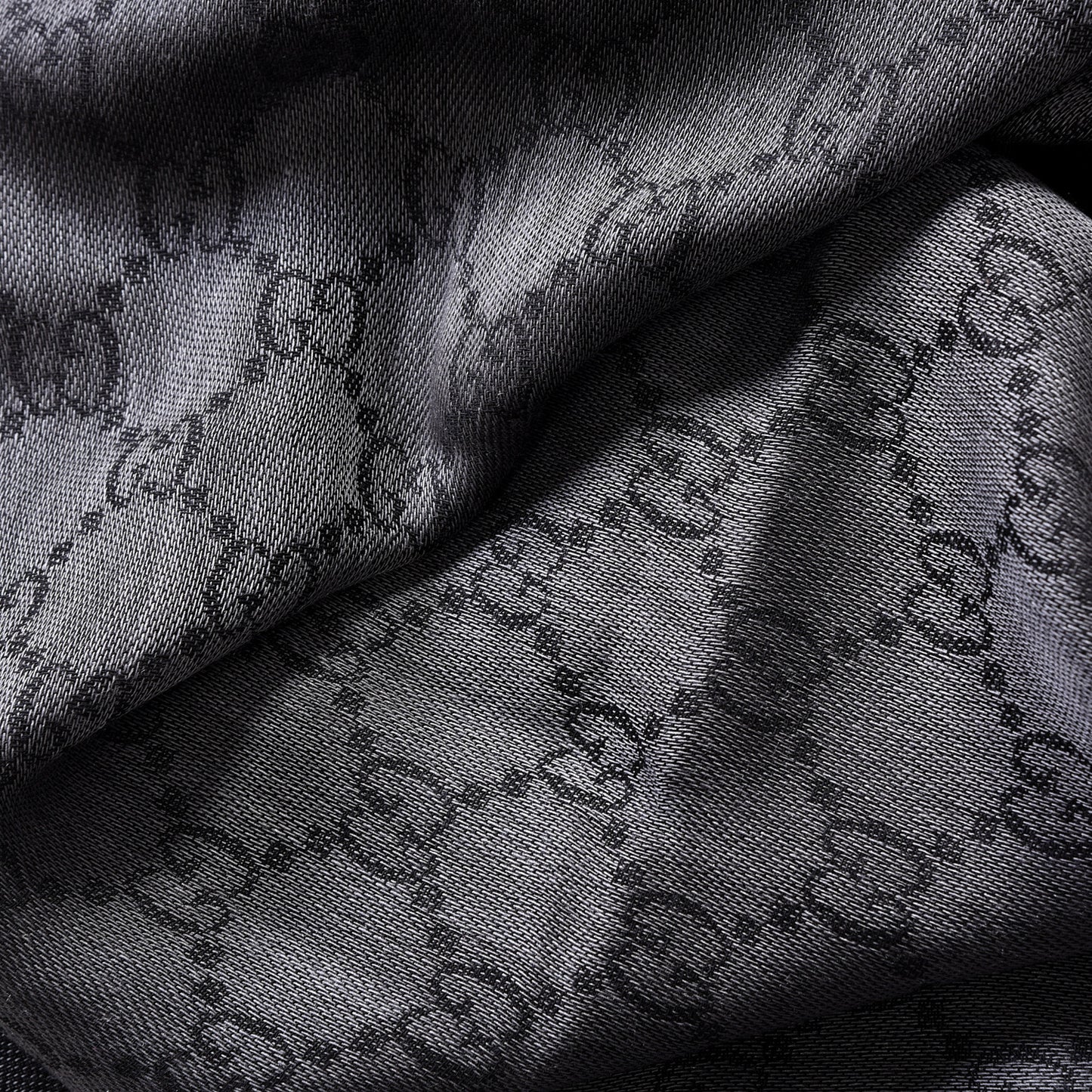 Wool Silk GG Monogram Diamante Plaid Surviee Shawl Graphite Black