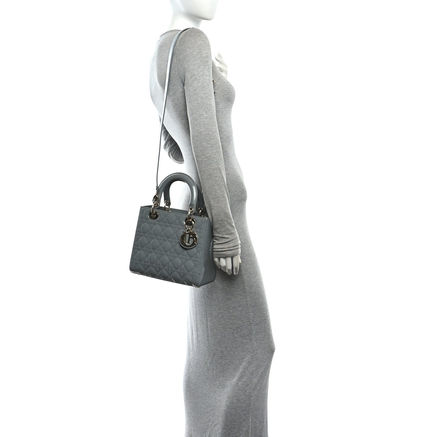 Patent Cannage Medium Lady Dior Grey