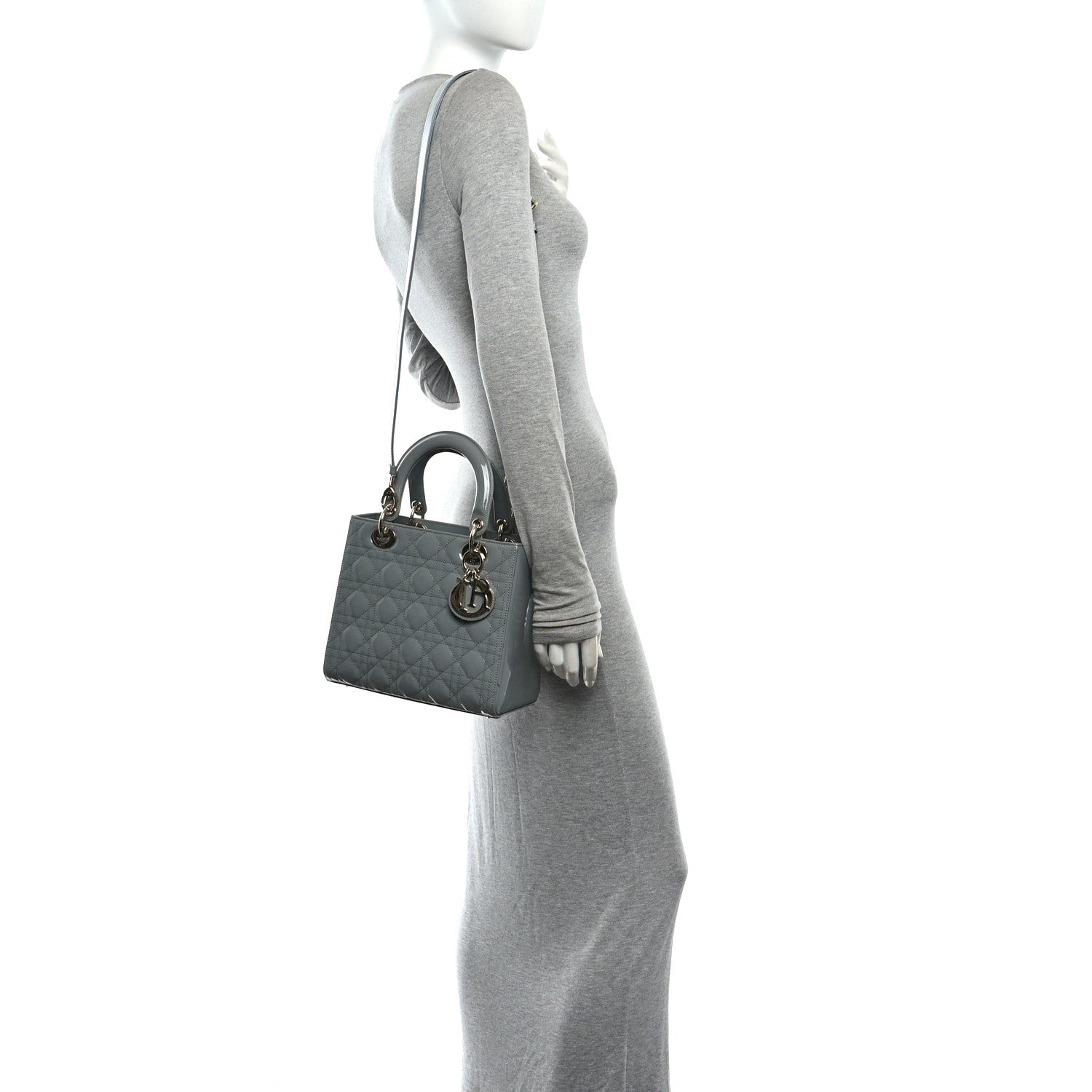 Christian Dior Patent Cannage Medium Lady Dior Grey 2 of 13