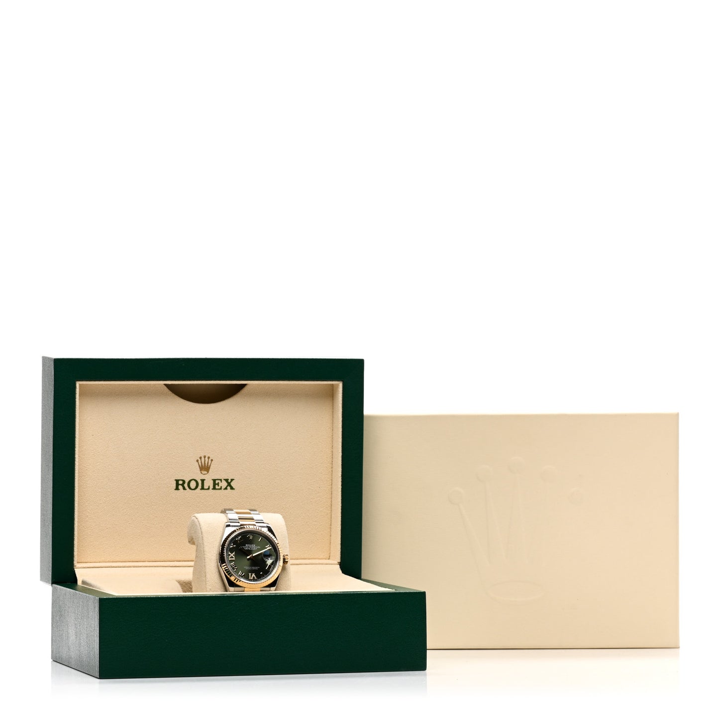 Stainless Steel 18K Yellow Gold Diamond 36mm Oyster Perpetual Datejust Watch Olive Green Roman 126233