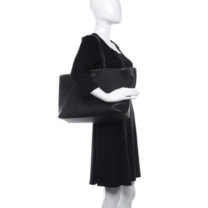 Valentino Garavani Grained Calfskin Rockstud Shoulder Tote Black 2 of 9