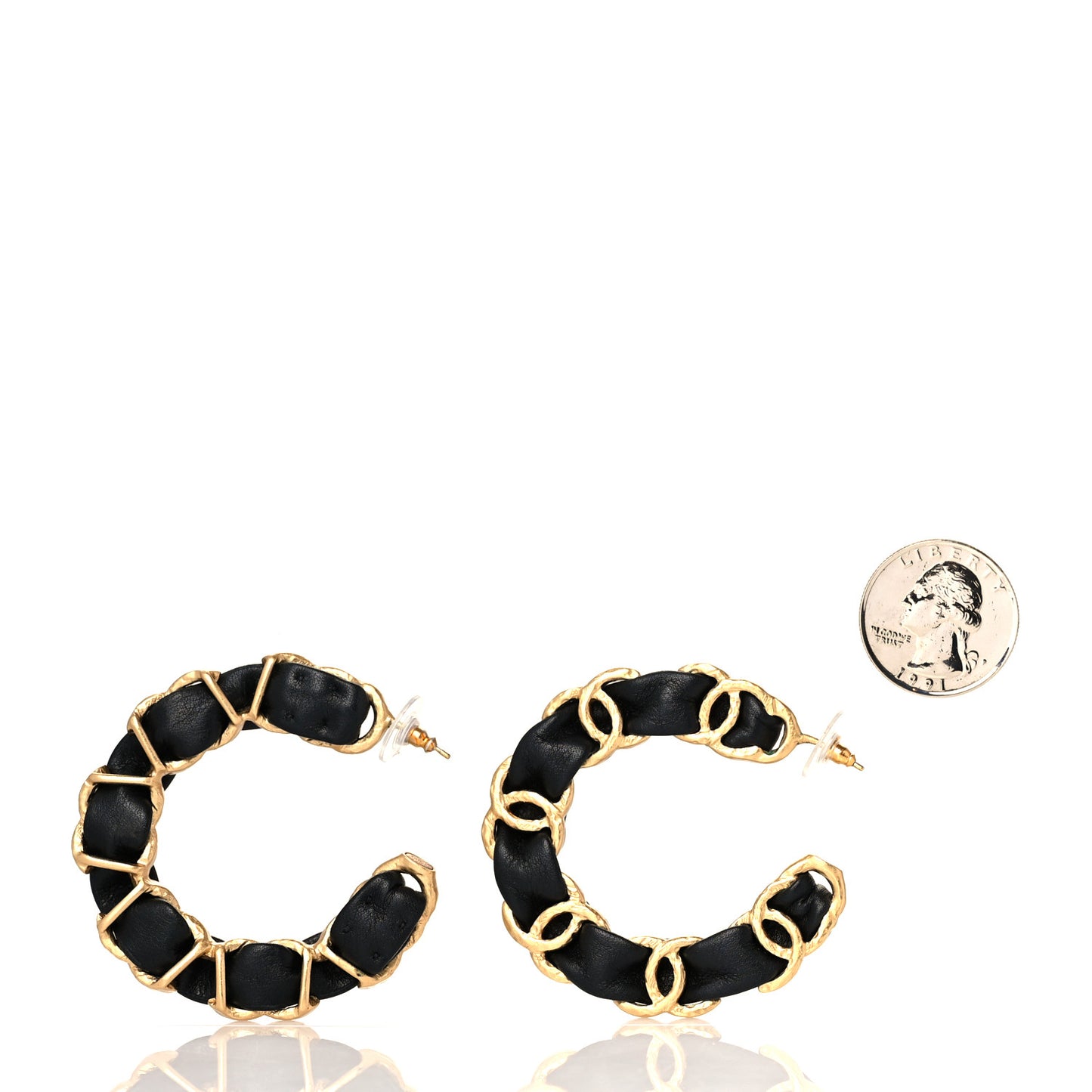 Lambskin CC Chain Hoop Earrings Gold Black
