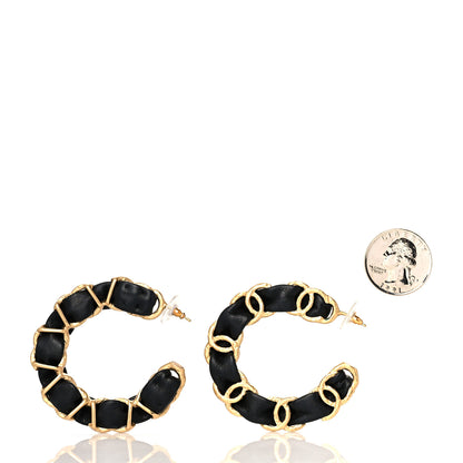 Chanel Lambskin CC Chain Hoop Earrings Gold Black 2 of 5