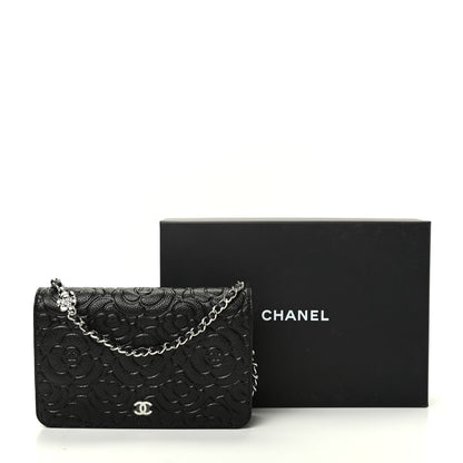 Chanel Caviar Camellia Embossed Wallet On Chain WOC Black 10 of 10
