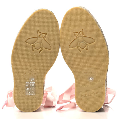 Gucci Canvas Grossgrain Embroidered Judit Ankle Wrap Platform 35/120mm Espadrille Wedges 39 White Shell 5 of 8