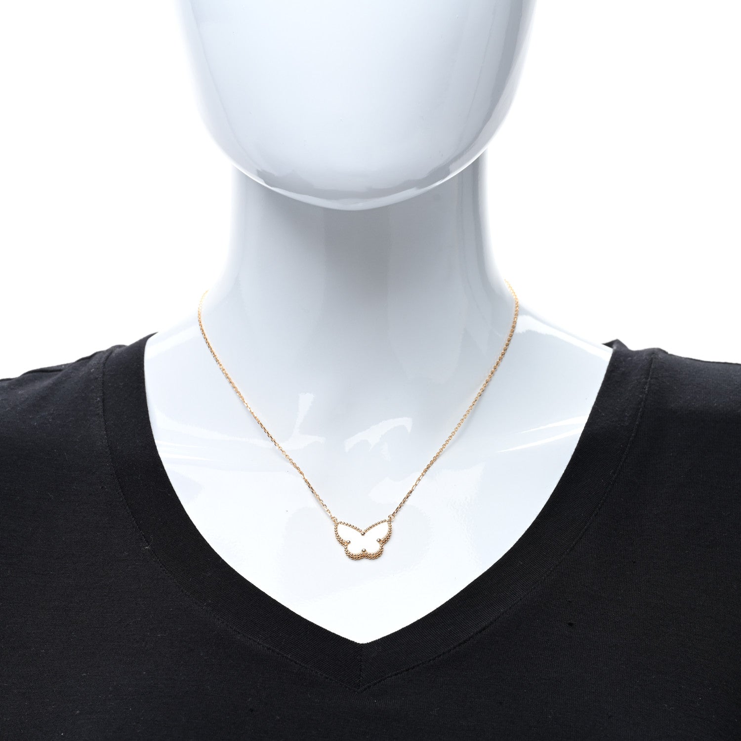 Van Cleef & Arpels 18k Yellow Gold Mother of Pearl Lucky Alhambra Butterfly Pendant Necklace 4 of 4