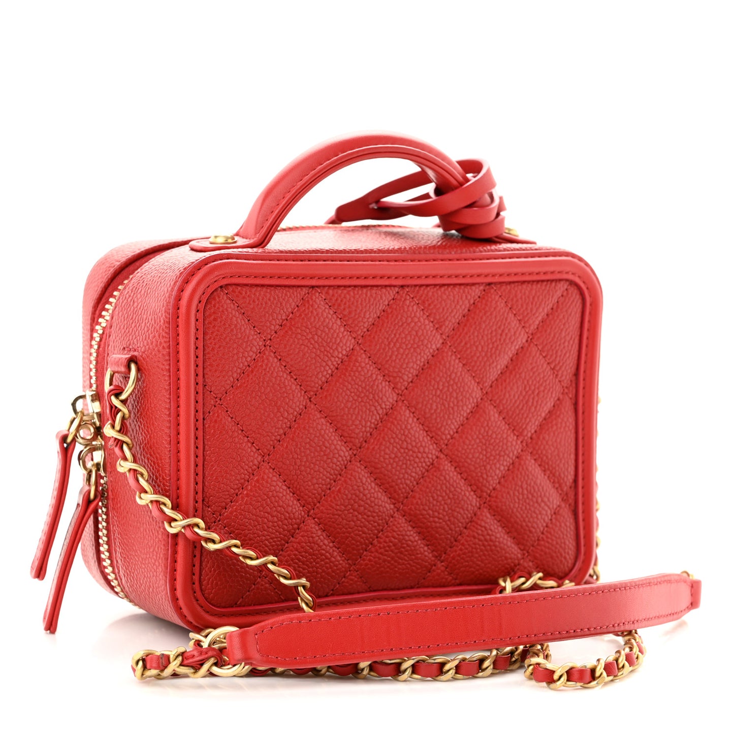 Caviar Quilted Small CC Filigree Vanity Case Red