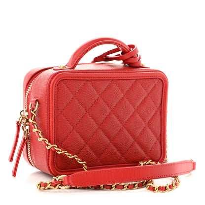Chanel Caviar Quilted Small CC Filigree Vanity Case Red 3 of 10