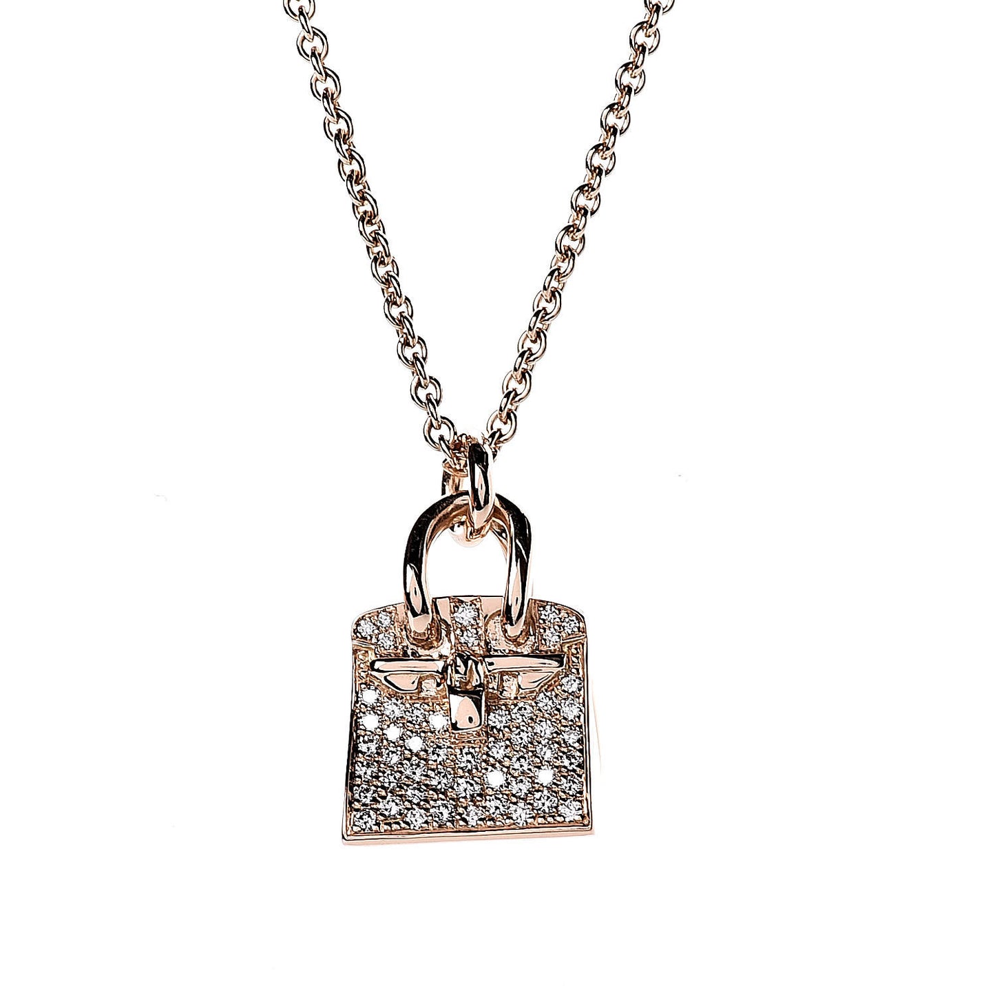 18K Rose Gold Diamond Birkin Amulette Pendant Necklace