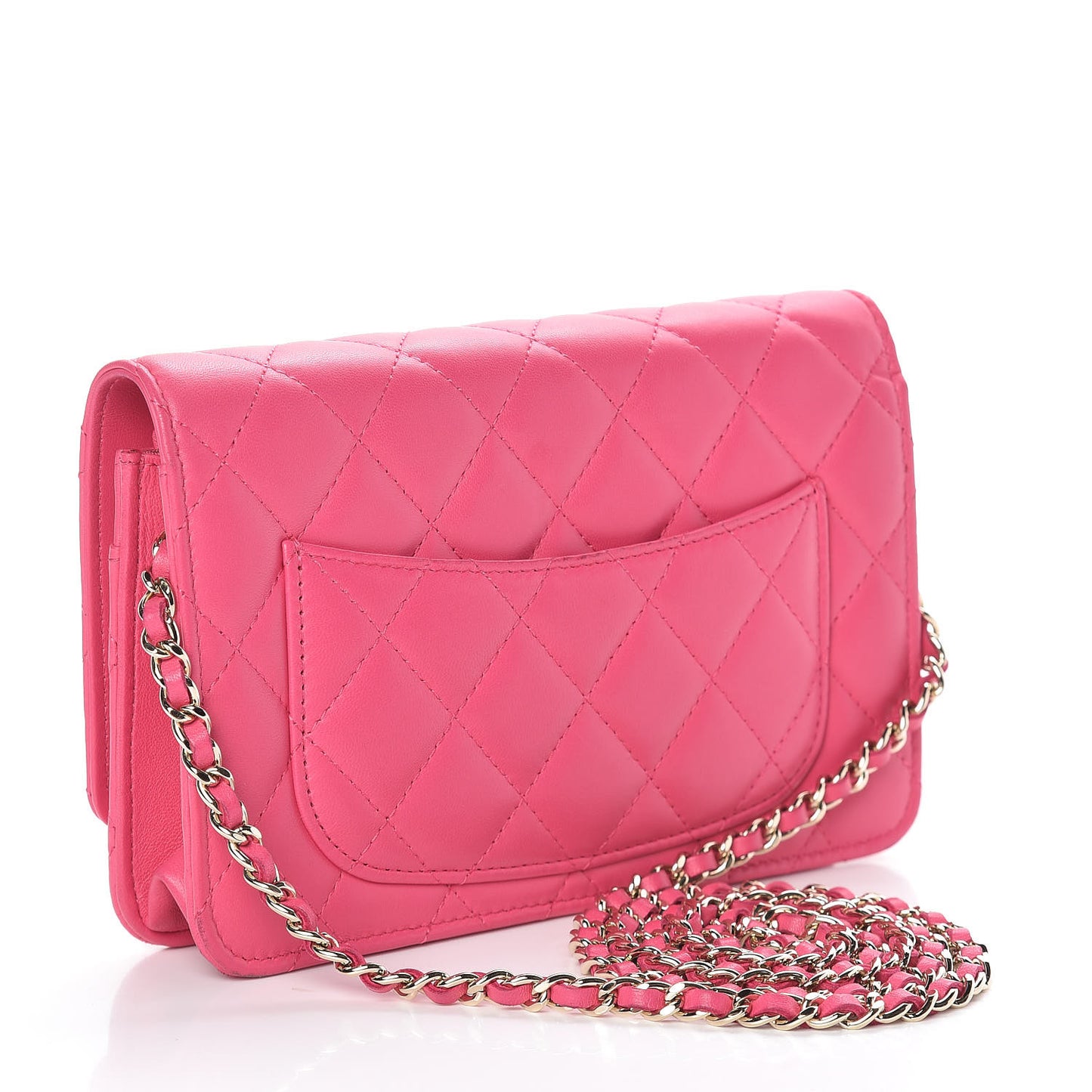 Lambskin Quilted Wallet On Chain WOC Dark Pink