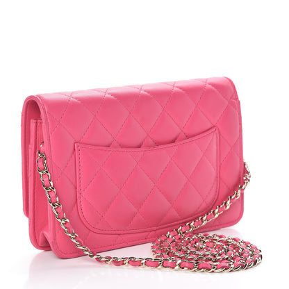 Chanel Lambskin Quilted Wallet On Chain WOC Dark Pink 3 of 17