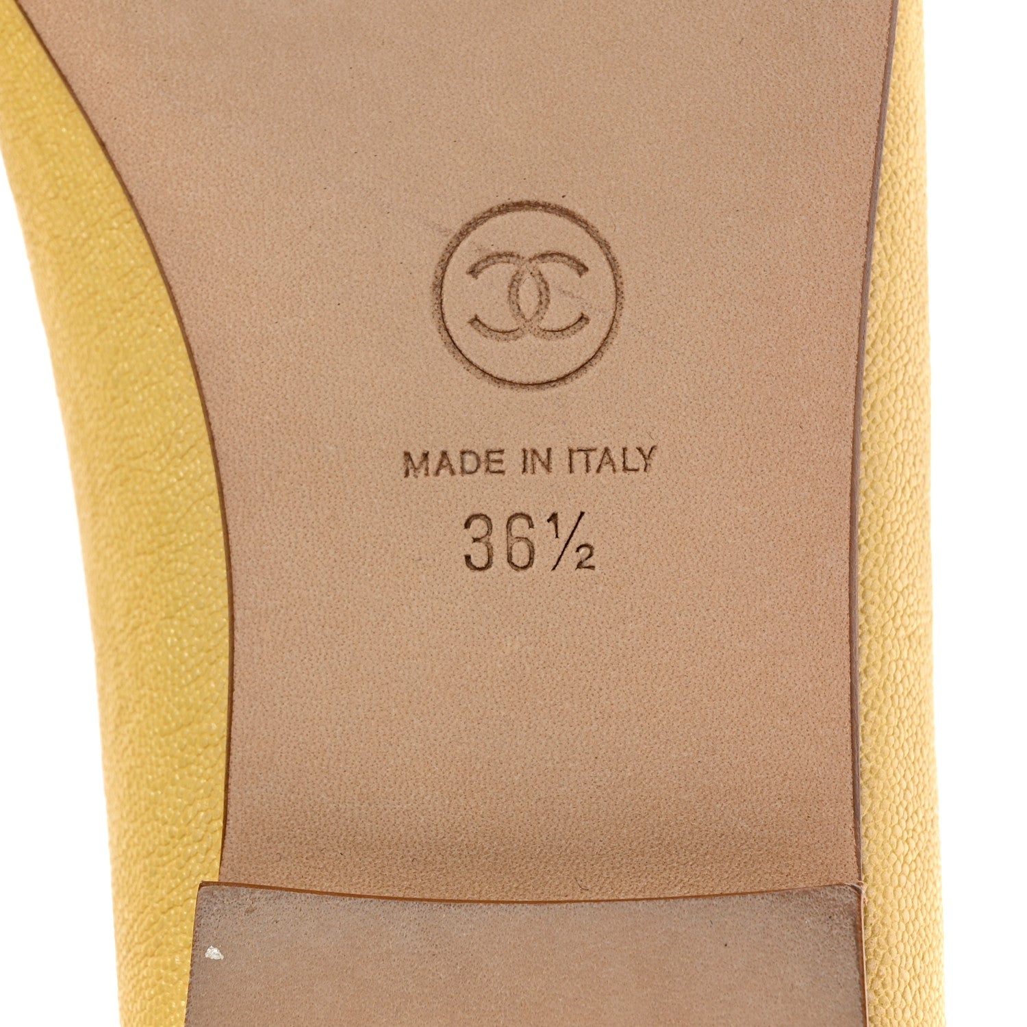 Chanel Iridescent Caviar CC Cap Toe Ballerina Flats 36.5 Yellow