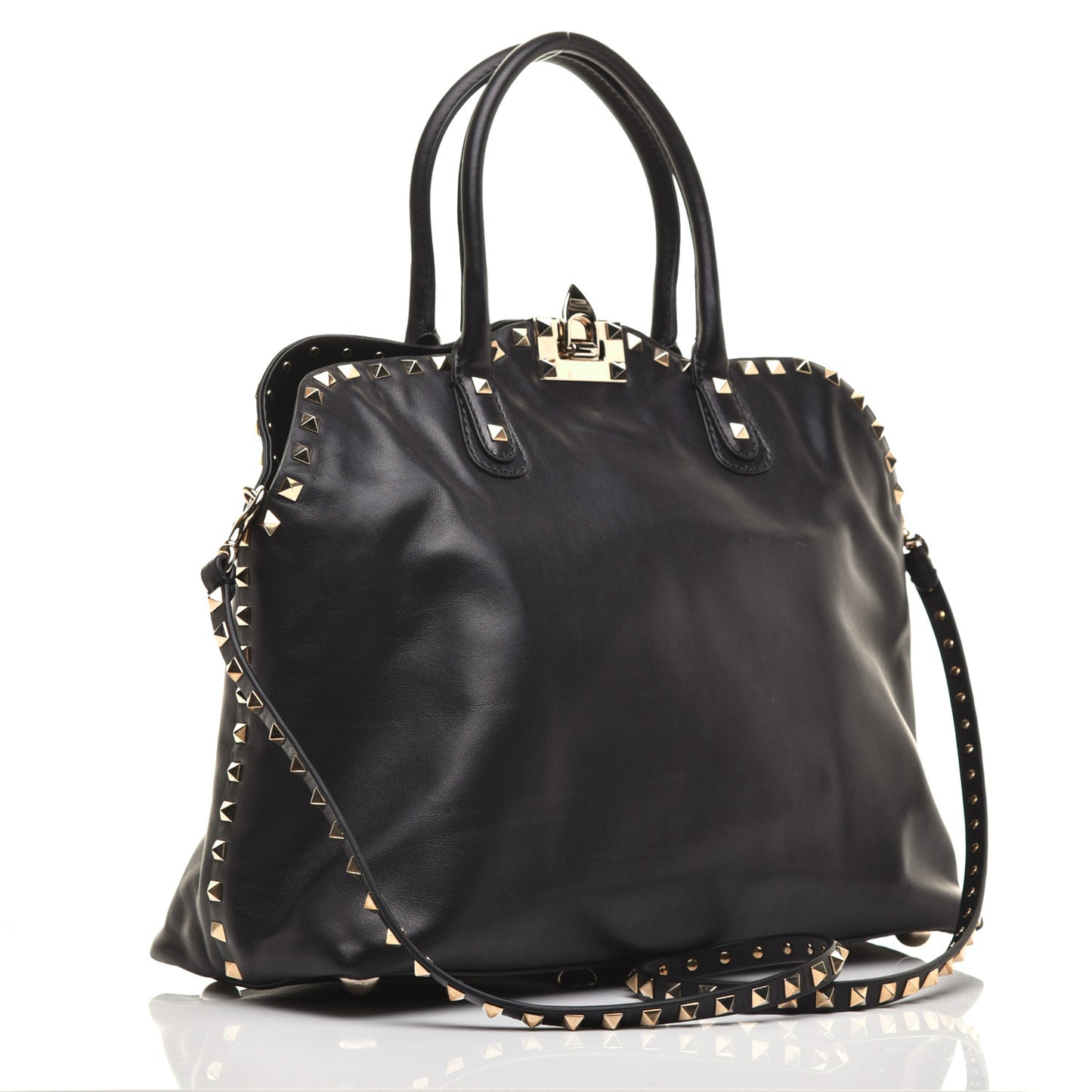 Vitello Rockstud Dome Satchel Black