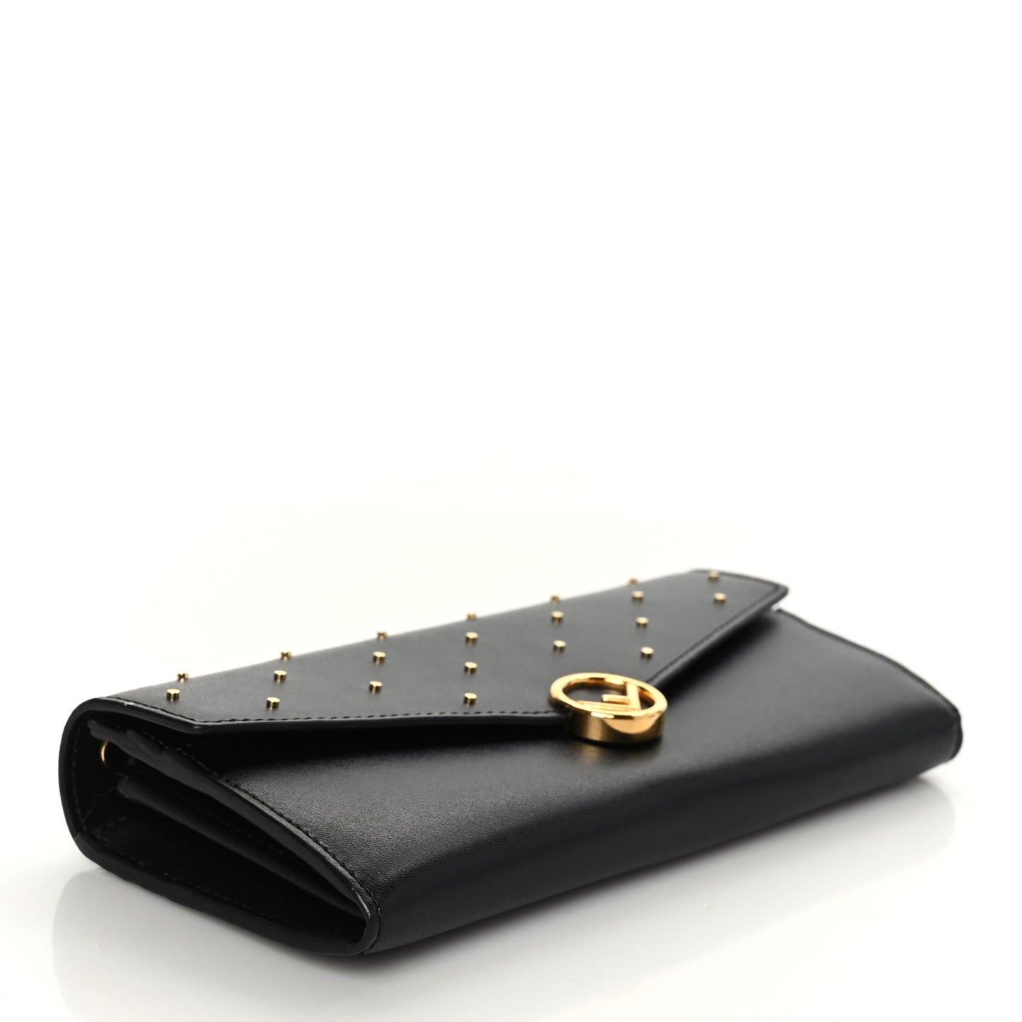 Vitello Liberty F is Fendi Studded Continental Envelope Wallet On Chain Black