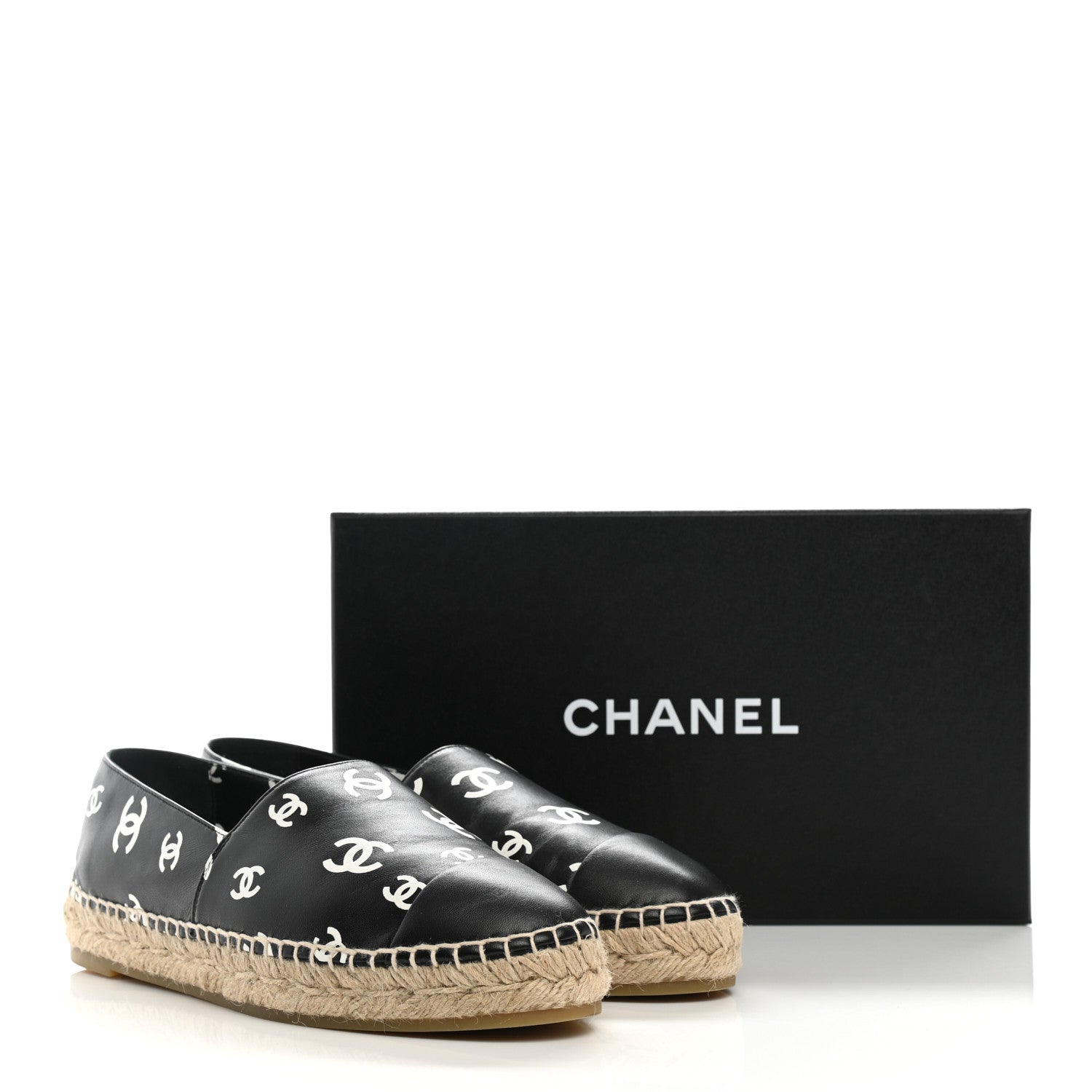 Chanel Lambskin Printed CC Espadrilles 39 Black White 10 of 10