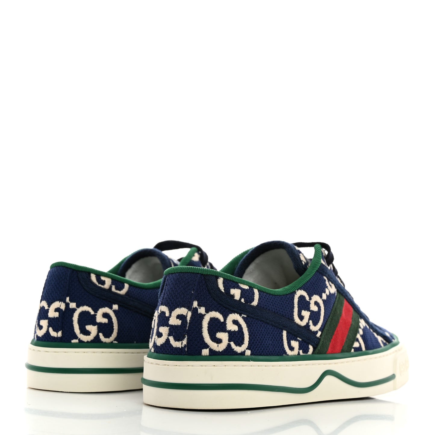 Cotton GG Monogram Web Womens 1977 Tennis Sneakers 37 Ink Ivory Blue