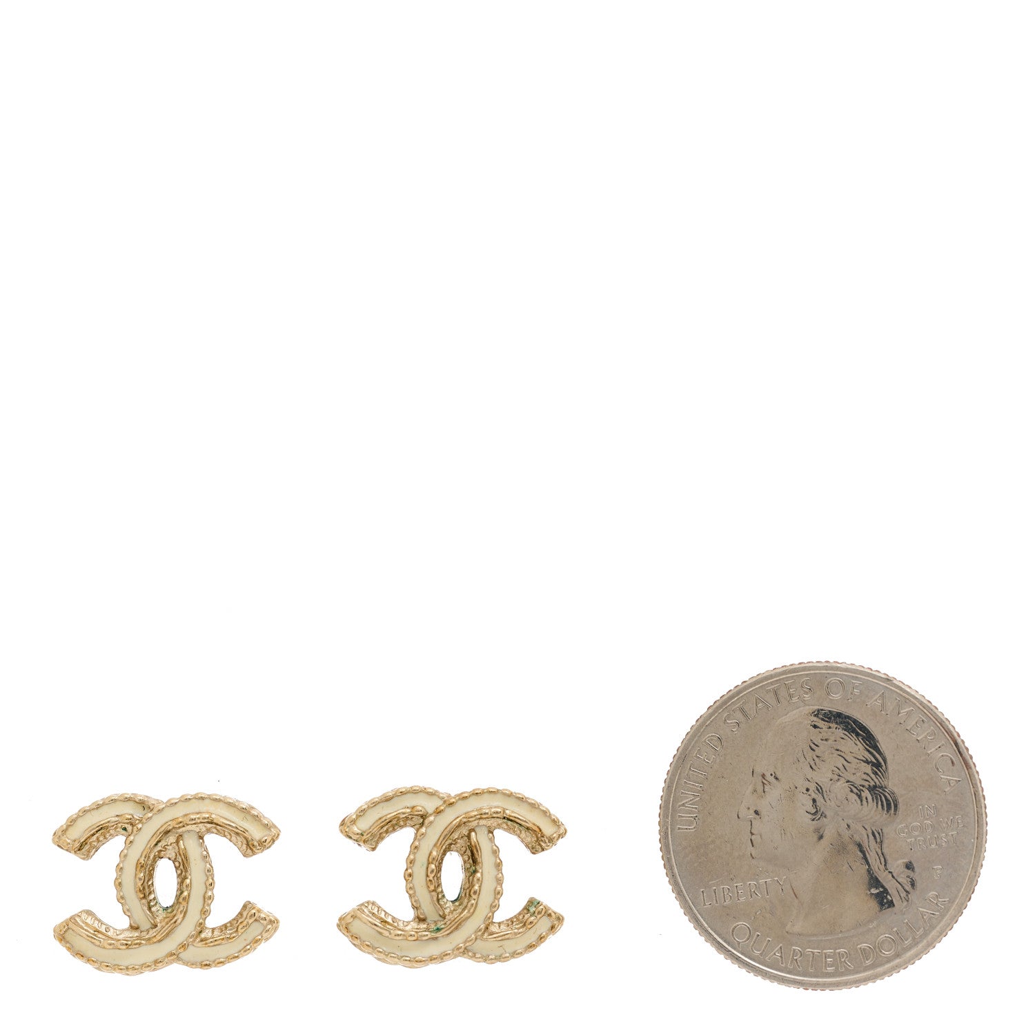 Chanel Enamel CC Earrings Gold White 2 of 5