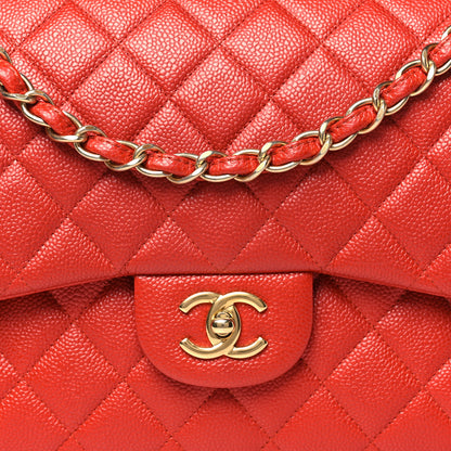 Chanel Pearly Caviar Quilted Jumbo Double Flap Orange 8 of 11