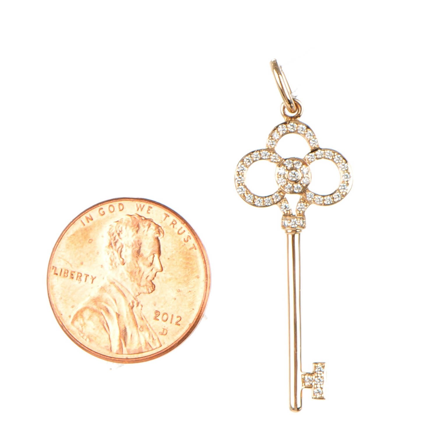 Tiffany 18K Rose Gold Diamond Crown Key Pendant 2 of 5