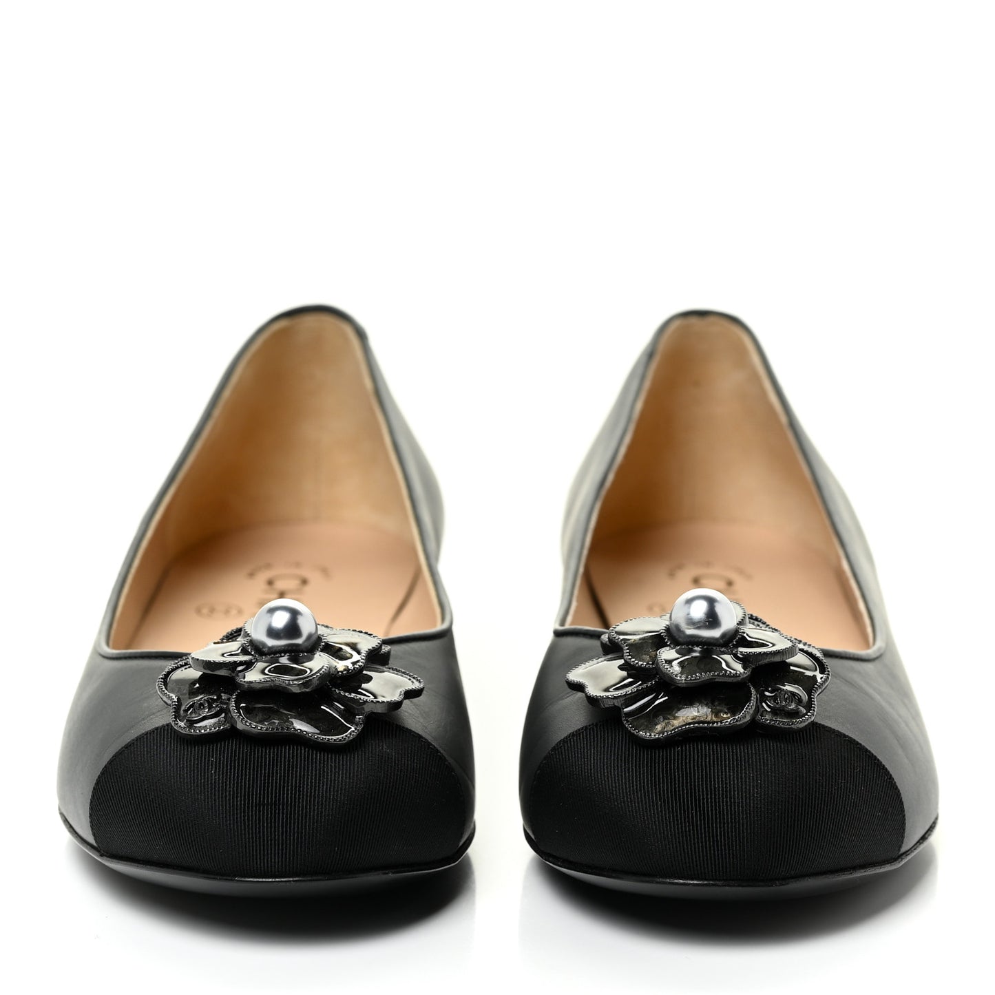 Lambskin Grosgrain Camellia Ballerina Flats 37 Black