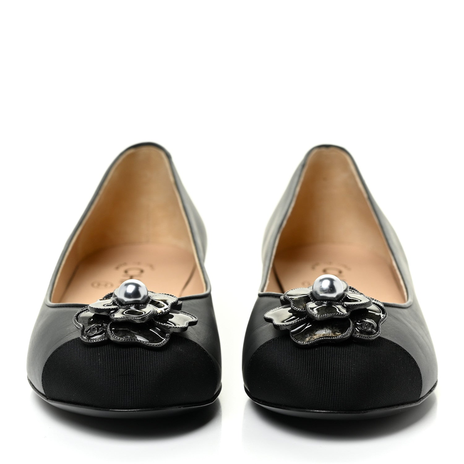 Chanel Lambskin Grosgrain Camellia Ballerina Flats 37 Black 2 of 17