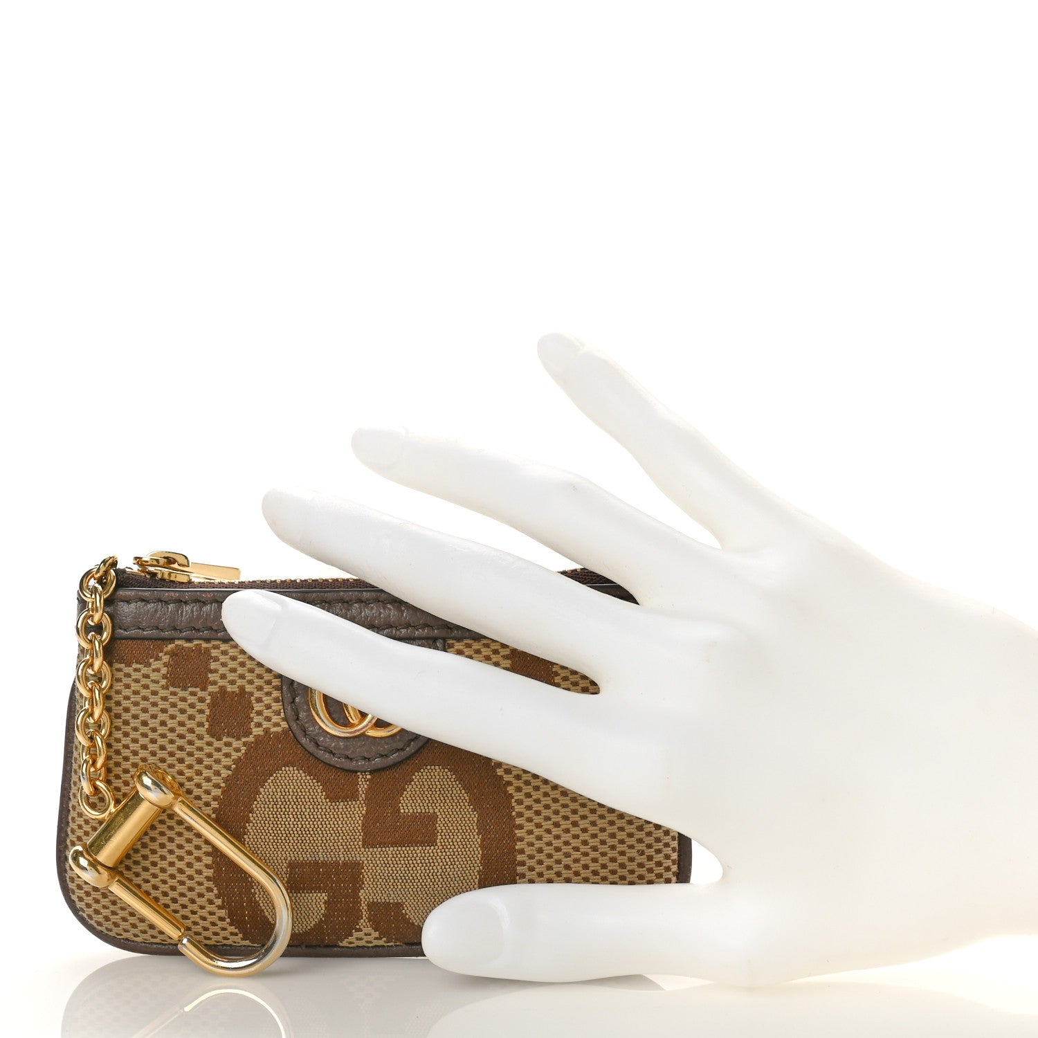 Gucci Monogram Jumbo GG Textured Dollar Calfskin Ophidia Key Case Camel Ebony New Acero 2 of 8