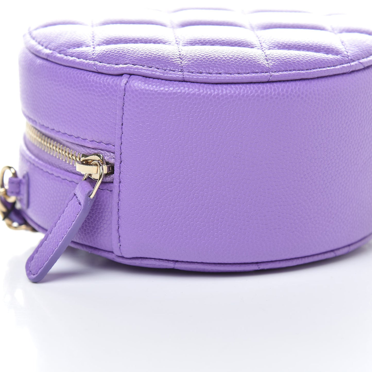 Caviar Quilted Round Clutch With Chain Purple