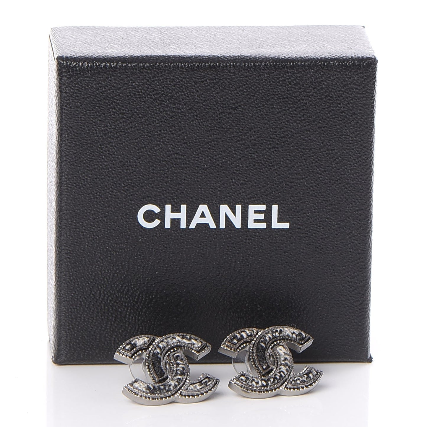 Ruthenium Tweed CC Earrings Grey