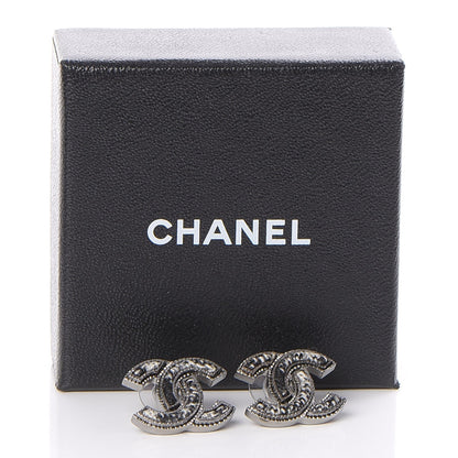Chanel Ruthenium Tweed CC Earrings Grey 5 of 5
