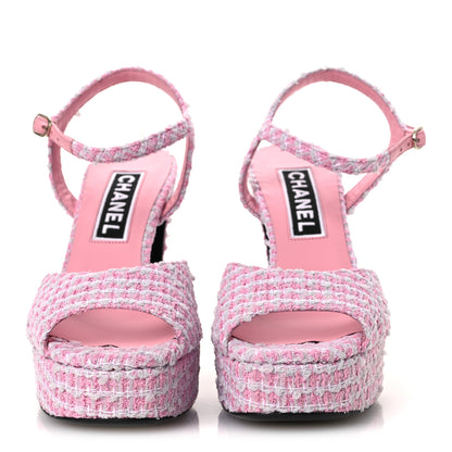 Chanel Tweed Crystal CC Platform Sandals 38.5 Light Pink 3 of 10