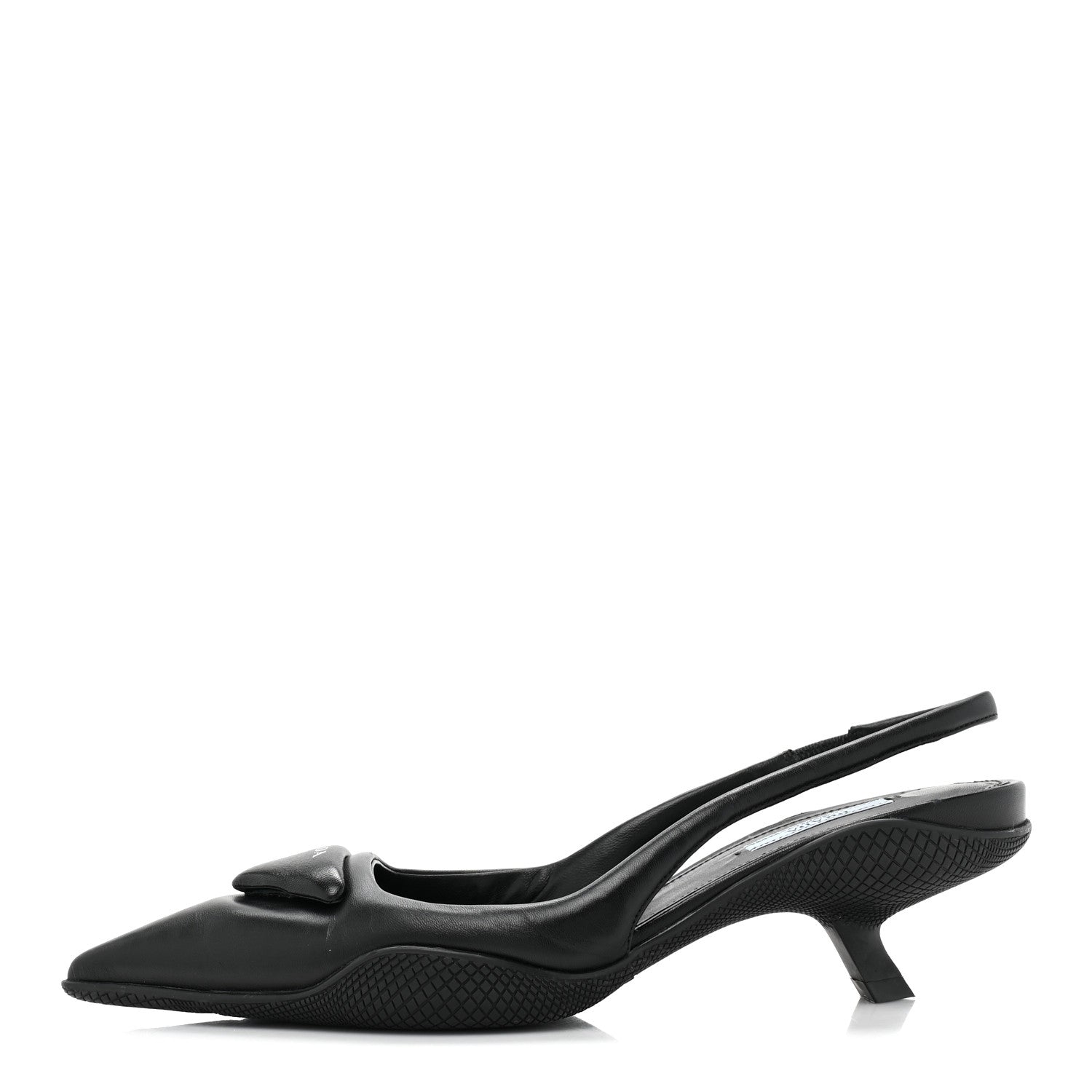 Prada Spazzolato Triangle Logo Pointed Toe 45mm Slingback Pumps 38 Black 1 of 9