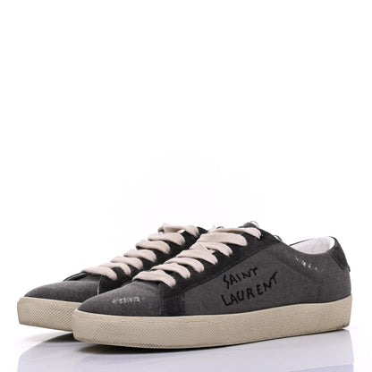 Saint Laurent Destroyed Canvas Embroidered Womens Court Classic Sneakers 38 Black 3 of 10