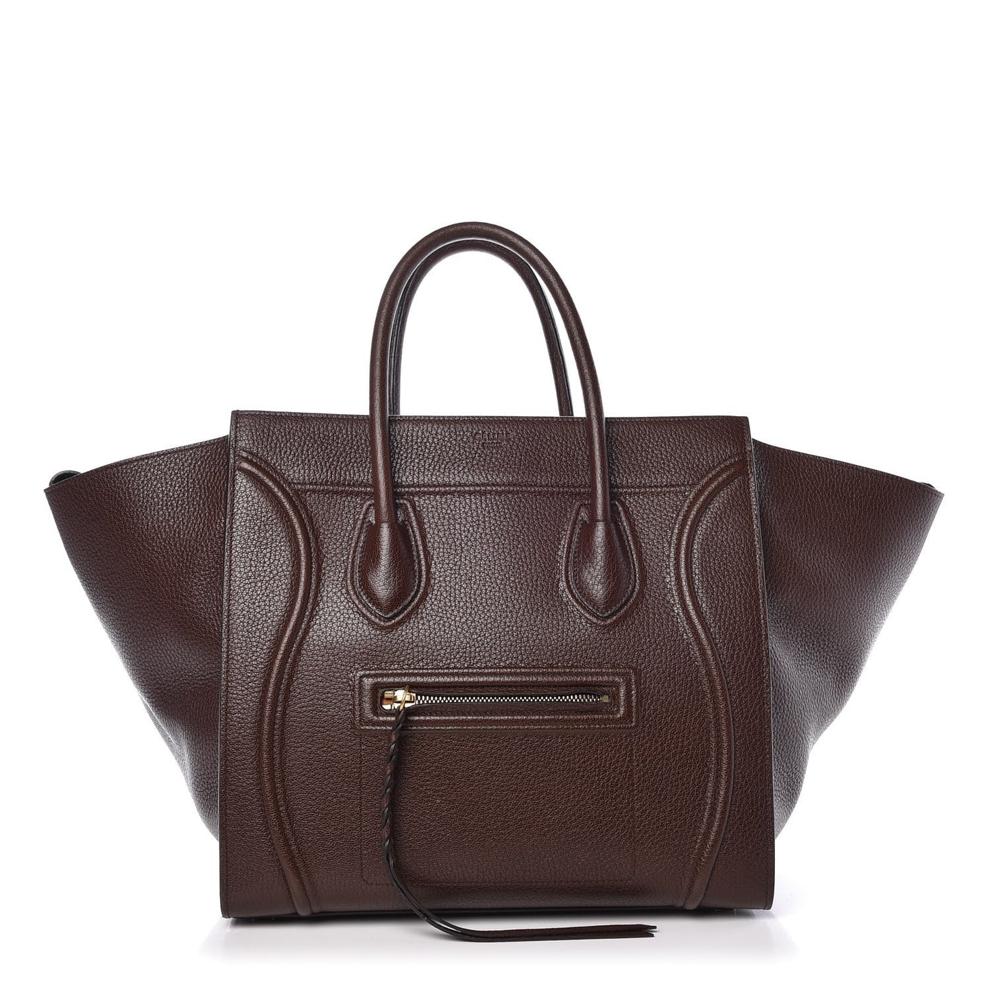 Shiny Grained Calfskin Medium Phantom Luggage Brown