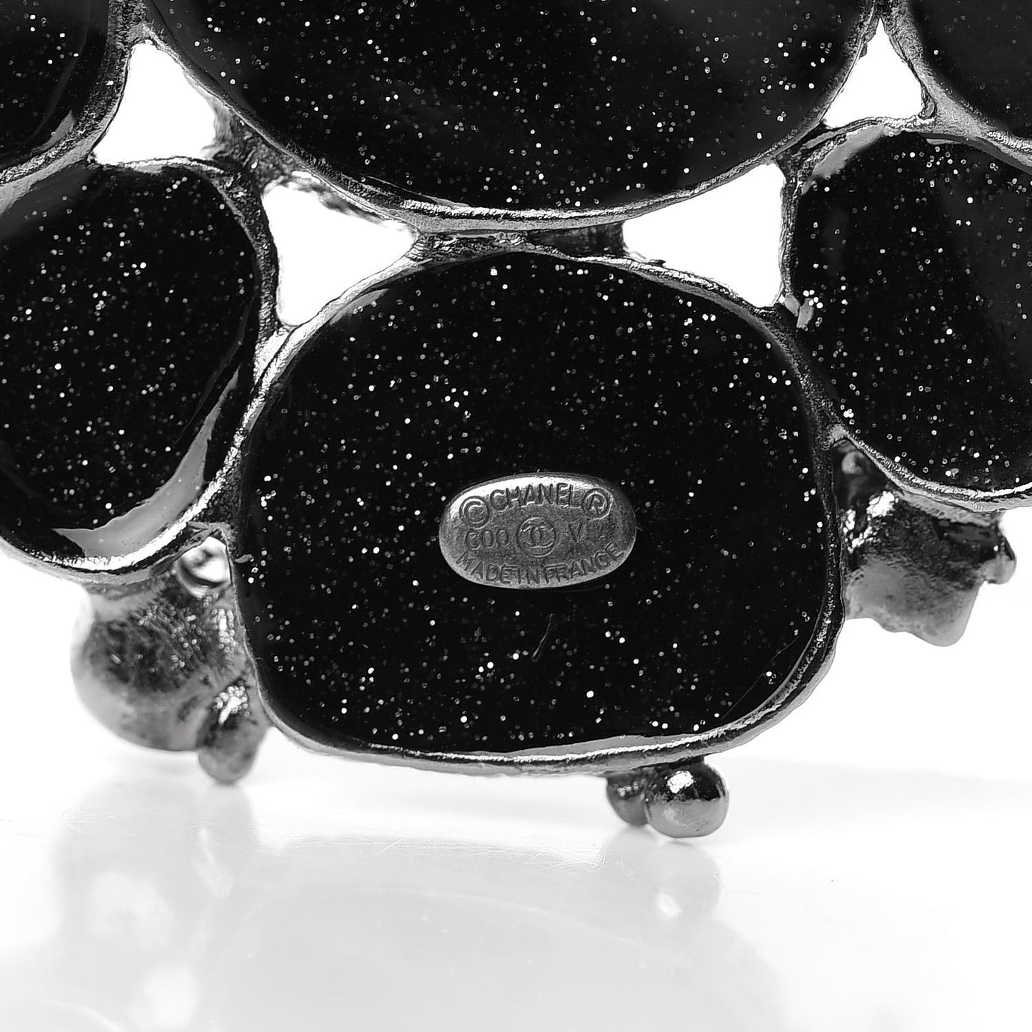 Glitter Enamel CC Brooch Black
