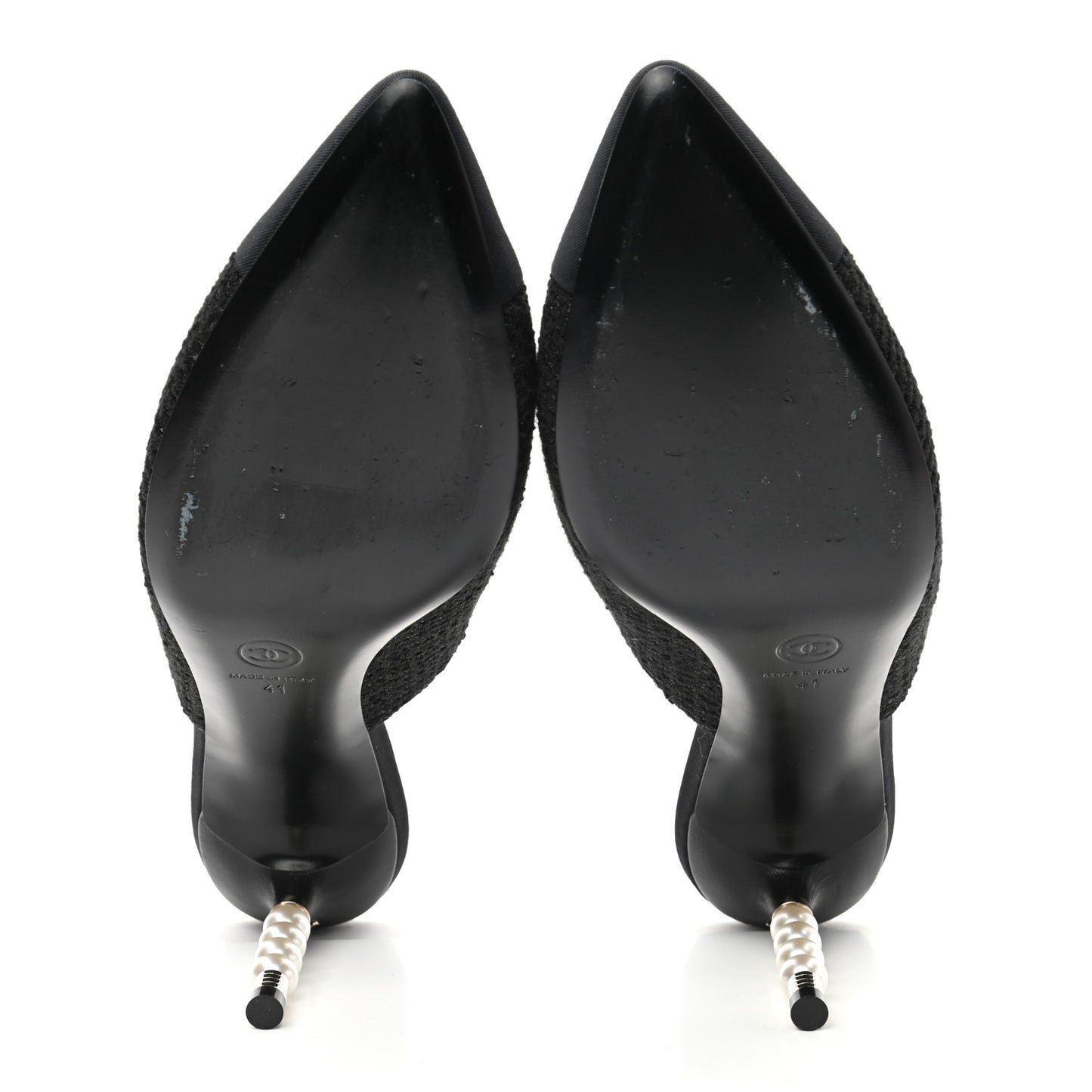 Tweed Grosgrain Cap Toe Pearl Mule 41 Black