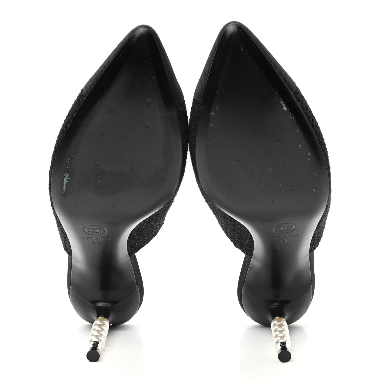 Chanel Tweed Grosgrain Cap Toe Pearl Mule 41 Black 7 of 8