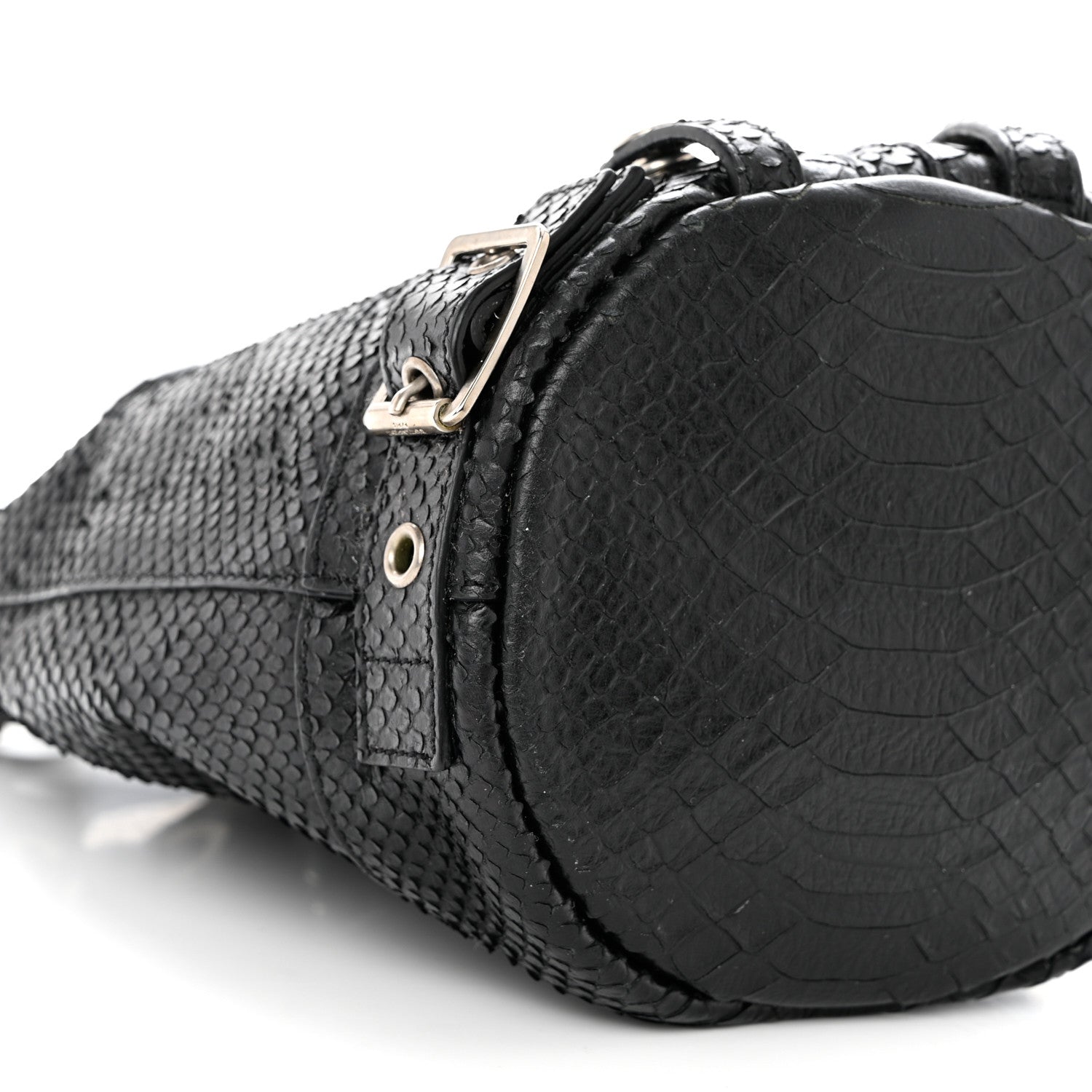 Saint Laurent Calfskin Snakeskin Embossed Small Rider Bucket Bag Black 7 of 8