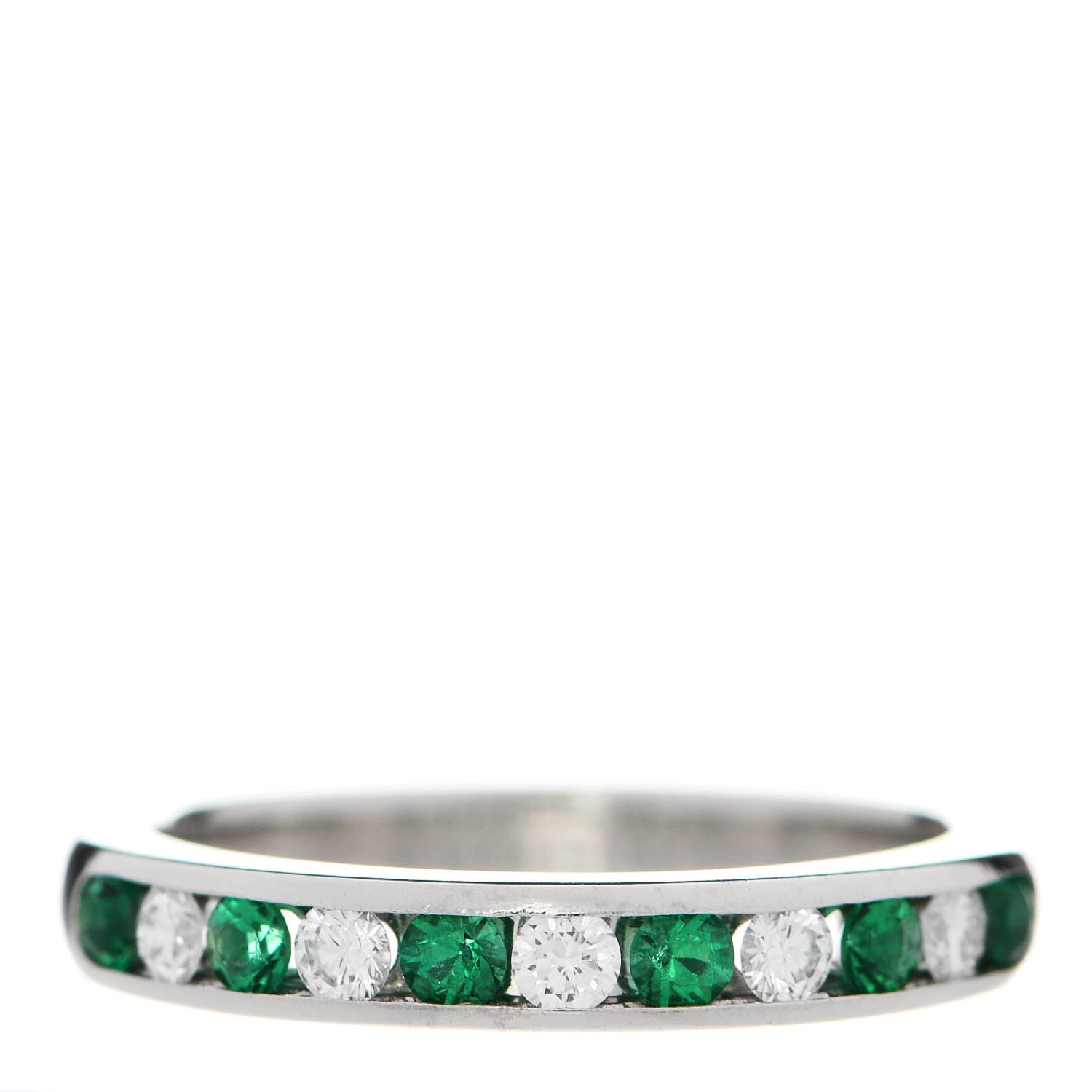 Tiffany Platinum Diamond Emerald Channel-Set Band Ring 51 5.75 1 of 5