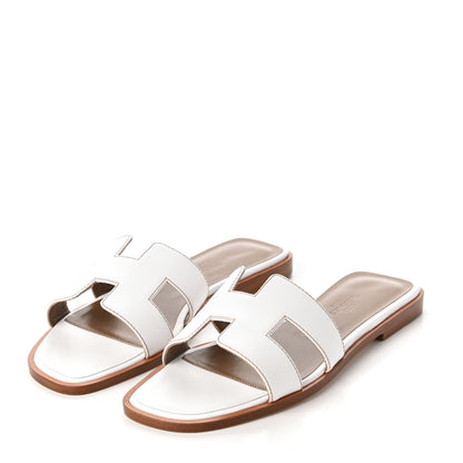 Hermes Box Calfskin Oran Sandals 35 White 3 of 9