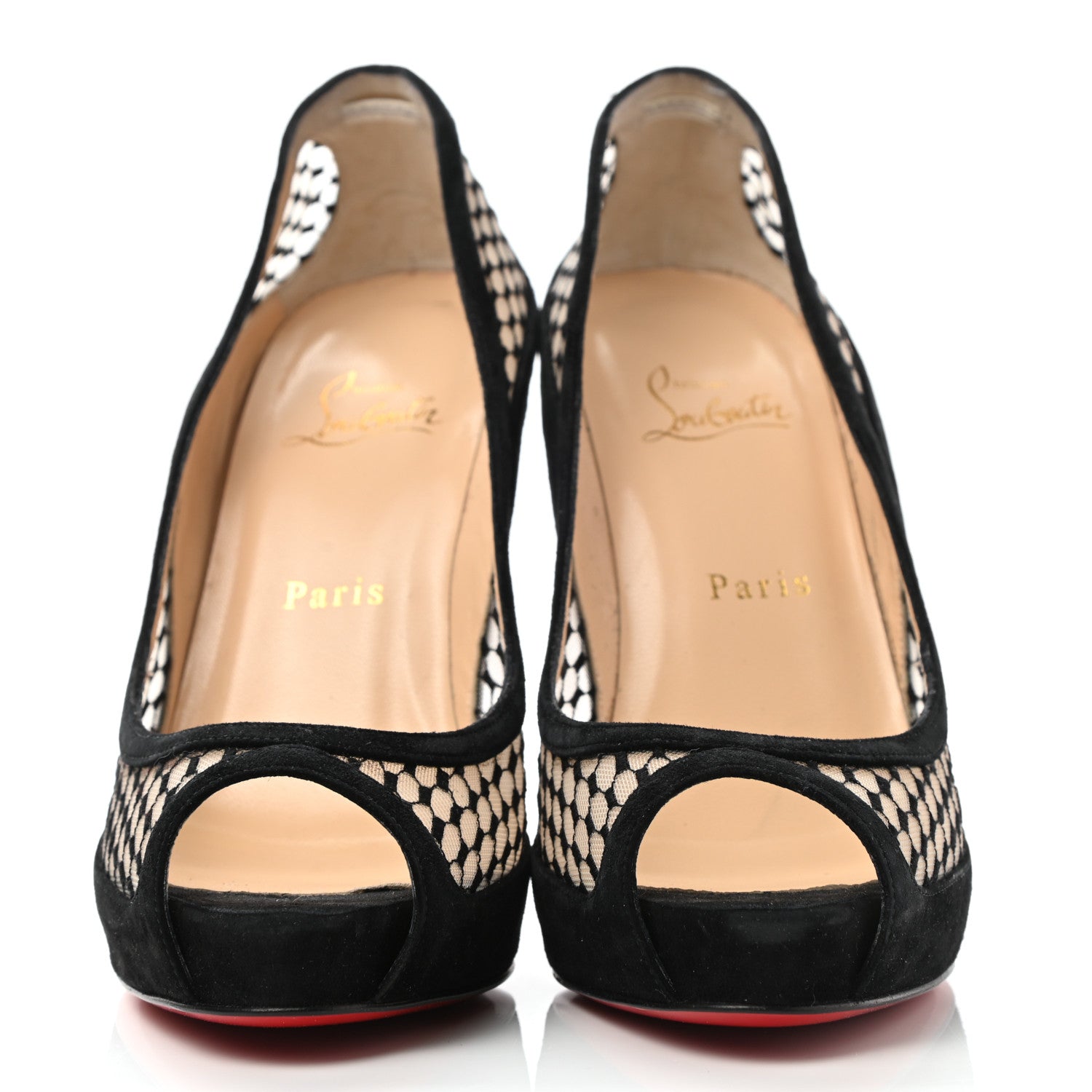 Christian Louboutin Veau Velours Lace Violette Camilla 120 Peep Toe Pumps 38 Black 2 of 10