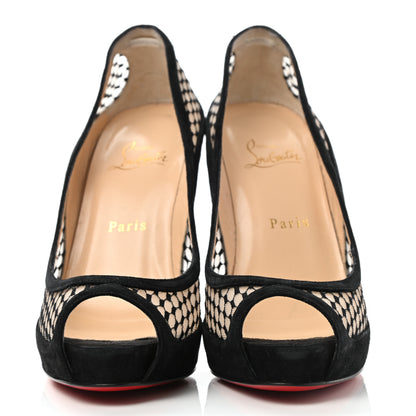 Christian Louboutin Veau Velours Lace Violette Camilla 120 Peep Toe Pumps 38 Black 2 of 10