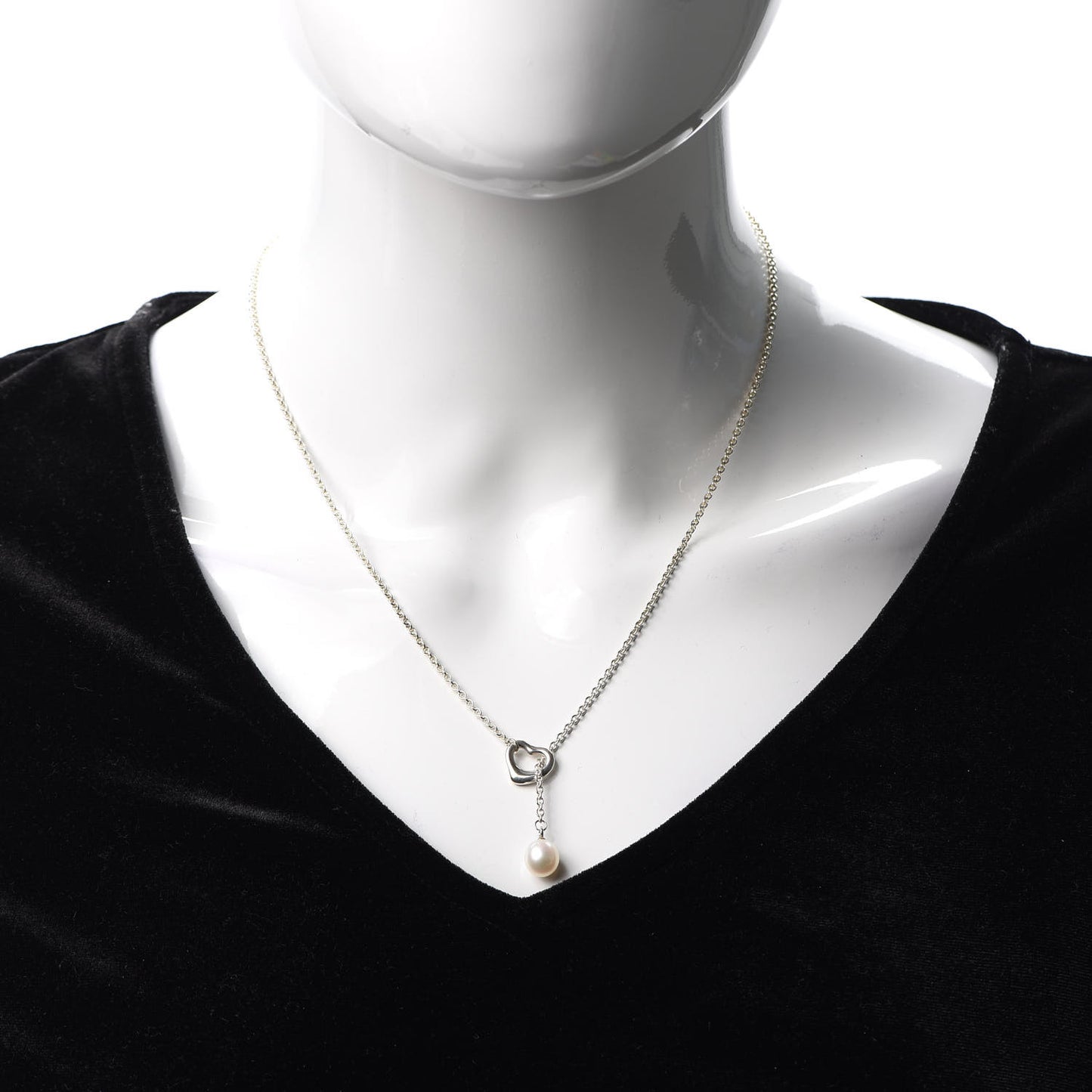 Sterling Silver Pearl 9-9.5mm Elsa Peretti Open Heart Lariat Necklace