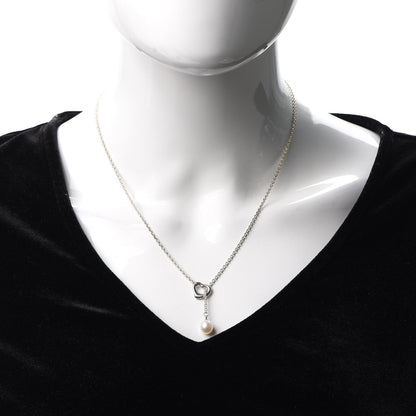 Tiffany Sterling Silver Pearl 9-9.5mm Elsa Peretti Open Heart Lariat Necklace 2 of 5