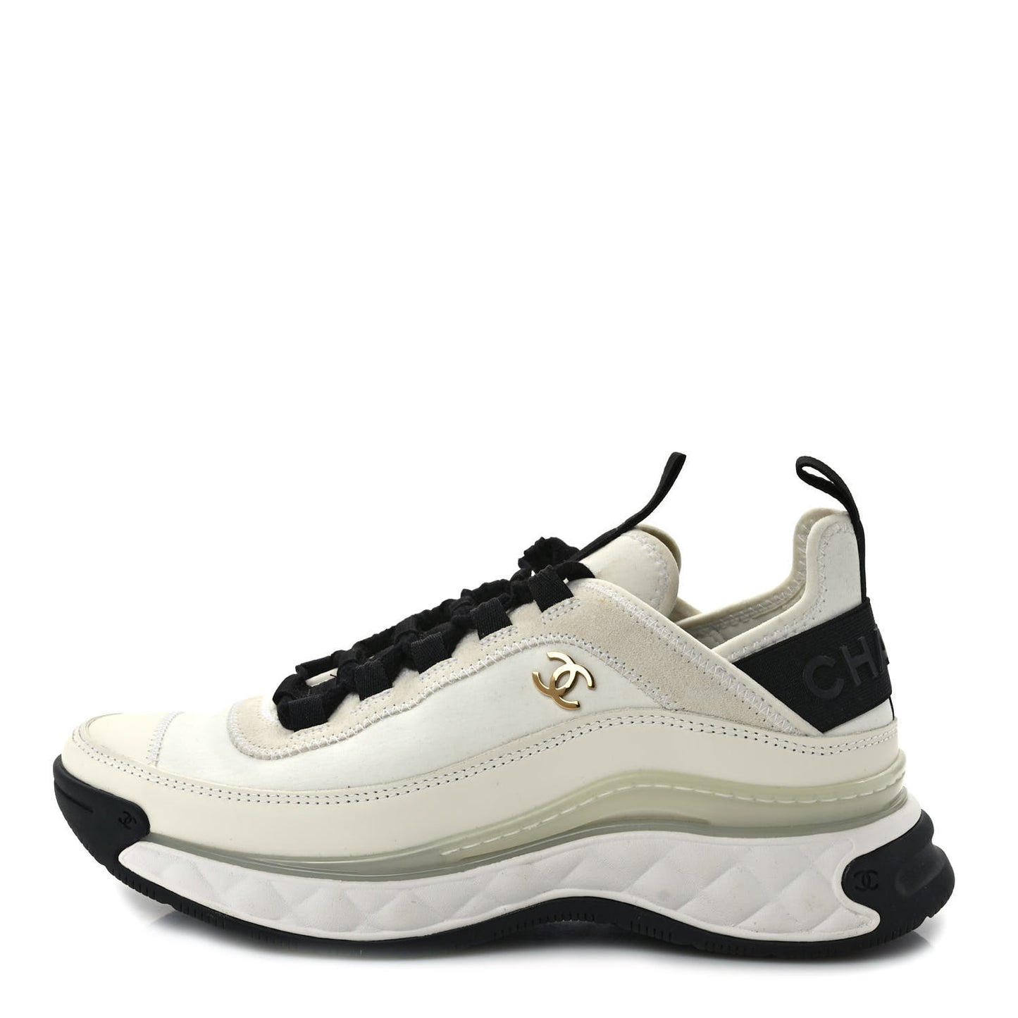 Velvet Calfskin Mixed Fibers CC Sneakers 37.5 Ivory Black