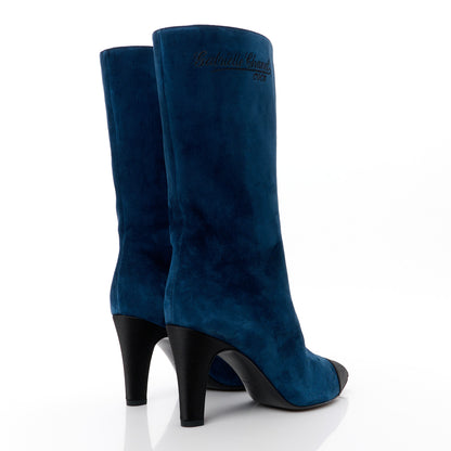 Chanel Suede Calfskin Satin Gabrielle Cap Toe Short Boots 35.5 Royal Blue Black 4 of 10