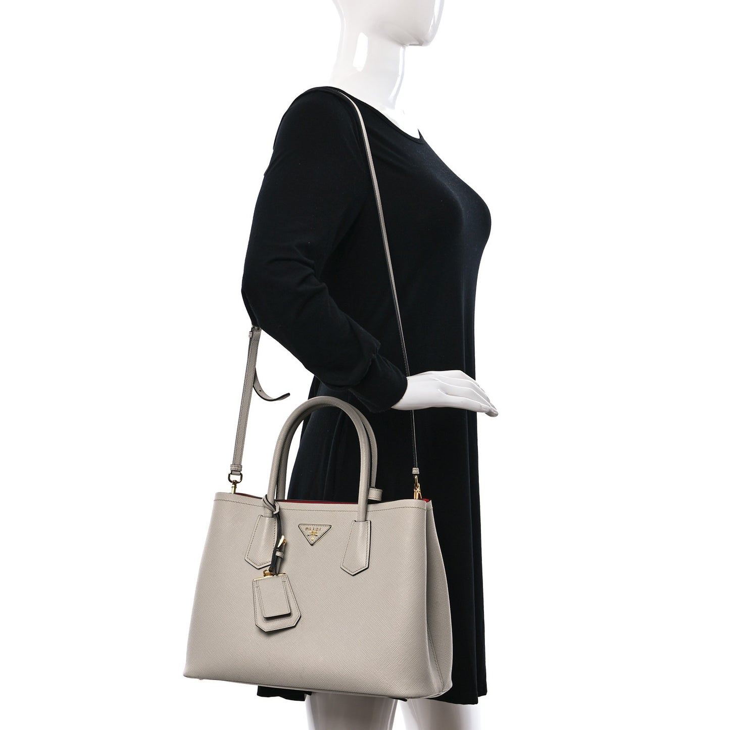 Saffiano Cuir Medium Double Bag Talco Lacca